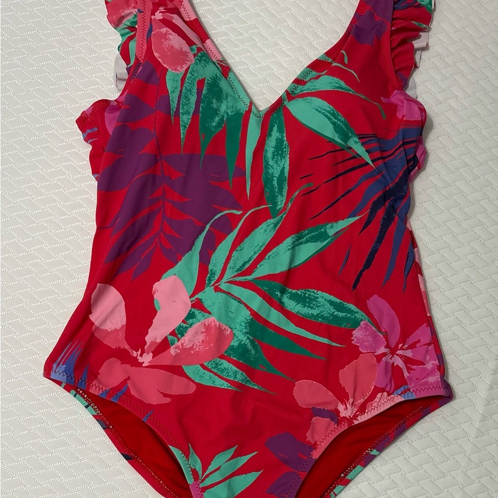 Jessica Simpson Red and Green Swim One Piece